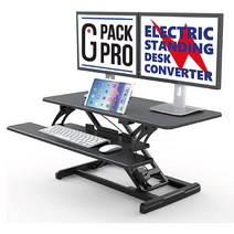 G Pack Pro 스탠딩 데스크 컨버터 - 앉는 스탠드 워크스테이션용 전기 높이 조절 가능한 책상 탈착식 키워드 트레이 및 듀얼 모니터용 공간 포함 생산성을 극대화하기 위한 인