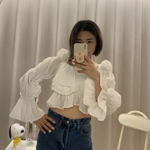 크롭블라우스 러블리스퀘어BL 여성블라우스 샤랄라블라우스 퍼프블라우스