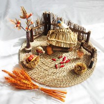 가을 장식품 시골 초가집 전통 민속 세트 빈티지 인테리어 소품 납골당 미니어처, 키