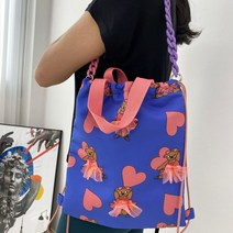 소녀를위한 Drawstring 가방 여행 스토리지 패키지 Kawaii Bear School 배낭 어린이 생일 파티가 발레 문자열 스타일을 선호합니다