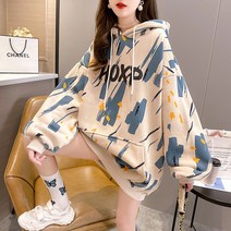 Maidefei 봄가을 얇은 루즈핏 그래픽 후드티 여성