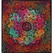 Jaipur Handloom 홀치기 염색 보헤미안 태피스트리 코끼리 별 만다라 벽걸이 히피 비치 침대보 커튼 Shubhangie (약 76.2 x 101.6 cm 오렌지)