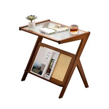 유리 라탄 HZ4243 550 2colors 원목 사이드테이블, 다크브라운