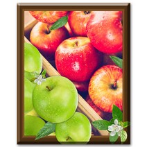 SHEXIU 3D 원형 보석십자수 키트 일체형 캔버스 액자 50 x 40 cm, AE052  풋사과와 빨간사과3x1세트