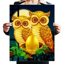FASEN 액자 캔버스형 보석십자수 DIY 키트 40 x 50 cm, ZSH002.황금부엉이