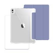투에이비 아이패드 에어5 에어4 10.9 반투명 스마트 커버 케이스+9H 강화유리, 라벤더