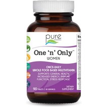 멀티비타민 PURE ESSENCE LABS 여성을 위한 One N Only 종합 비타민 D3 B12 비오틴과 전체 식품이 함유된 천연 1일 1회 허브 보충제 90정, [02] 90개(1팩)