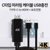 C타입 미러링케이블 HDMI케이블 넷플릭스 갤럭시S22 S21 S20 노트20 노트10 A90 5G 폴드 넷플릭스지, C타입미러링케이블+USB전원-블랙