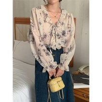 IBOY UGIRL 여성 브이넥 쉬폰 긴팔 블라우스