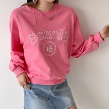 여자봄맨투맨 자수 레터링 핑크 티셔츠 맨투맨 여성봄티