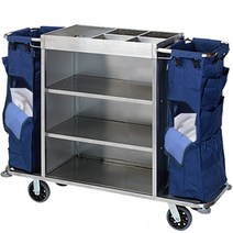 이동식청소카트 룸서비스카트 청소함 정리함 호텔 모텔 쓰레기 자루 마대 바퀴, 04.스테인리스+목재 양면 카트