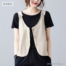 빈티지 코튼 린넨 나시 나시 여 루즈핏 숏 얇은 조끼 뉴타임즈 L540P965