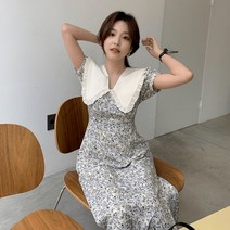 여성 꽃 식용 나무 곰팡이 여름 패션 빈티지 피터 팬 칼라 반팔 하라주쿠 원피스 235