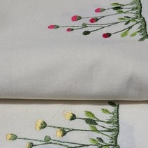 우아한 꽃자수 광목20수 원단 네추럴바탕 야생화 2종 대폭, 레드