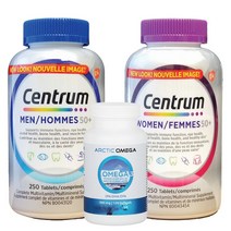 CENTRUM 센트룸 50+실버맨&실버우먼 250정 멀티 종합비타민-2병(오메가3 120정 무료증정! 캐나다 내수용), 870g, 2병