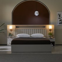 베디스 호텔식 모나코 편백나무 LED조명 수납 침대프레임 (패널포함) (협탁패널1 선반패널1), 연그레이