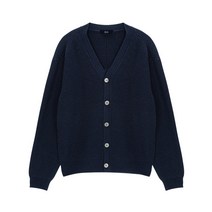Bold Rib V neck Knit Cardigan - Navy