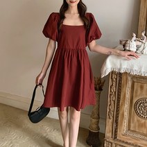 잇츠스타일 여성 스퀘어넥 빅 퍼프 베이비돌 단색 미니원피스
