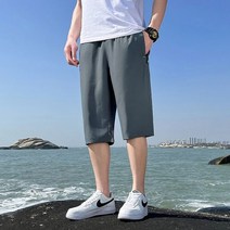 [한손에요]플러스 사이즈 8XL 6XL 빅 사이즈 의류 얇은 나일론 3/4 길이 바지 남성 버뮤다 보드 빠른 건조 비치 블랙 남성 긴 반바지, XXXL(77.5-85)kg, 다크 그레이