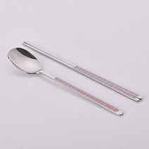 모노 체크 핑크 세라믹 수저 1P