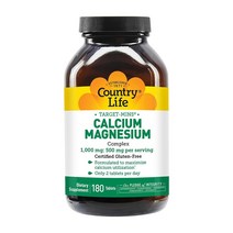 Country Life Vitamins 타겟-민스 칼슘 마그네슘 1000 mg : 500 mg 타블렛, 1개, 180개입, 180정