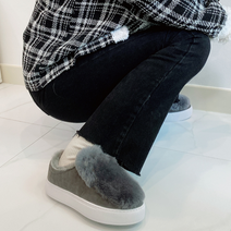 여성 토끼털 겨울 통굽 슬립온 키높이 모카신 털실내화 퍼단화 털단화 3.5cm