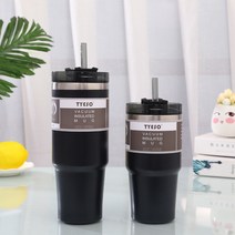 신형 다국적 흡입관 자동차 컵 대용량 30oz 스테인리스강 보온 냉동 컵 차 적재 커피 컵 콜드컵 보온 보냉 커피 텀블러, 600ml, 검정색