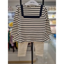 아가방 동아쇼핑점]봄이월할인/ 백일 돌 신생아 여자아기 상하복 상하세트/ 간절기 외출복 /쫄바지 레깅스 고무줄바지 / 얇고부드러운 스트라이프 프릴 롱티셔츠 율리마린상하