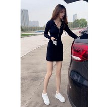 후드원피스 슬림 미니 골지 여성 긴팔