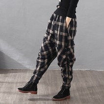 옐라샵 정품 WAWAMOM(특허브랜드) 여성 추동 누빔바지 배기팬츠 배기 체크 겹바지 겨울 똥싼바지 BNQ6