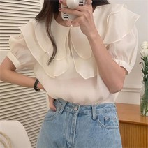 오노마 오노마 ONM 빅카라 정장 쉬폰 셔링 어깨퍼프 반팔 여름 블라우스 (8946595)