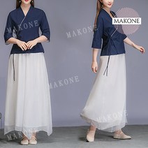여성 여름 린넨 유니폼 개량 퓨전 한복 세트 투피스