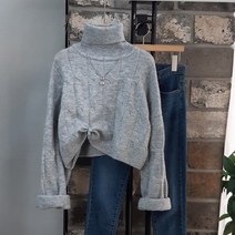 상상그이상 여성용 국내제작 왕꽈크롭 폴라니트 코트속에 입기 좋은 신축성좋은 다리가 길어 보이는 크롭기장 예쁜 색감 꽈배기 루즈핏 풀오버 니트 가성비 좋은 캐주얼룩