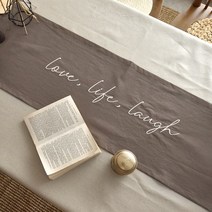 봄크 러브 자수 워싱린넨 테이블러너 식탁러너, 2인(110x32cm), 단일옵션