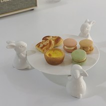 토끼 1단 플레이팅 케이크 스탠드 디저트 트레이 도자기 카페접시, 3토끼+원형접시 대(27cm)