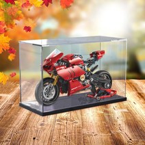 레고 호환 모듈러 장식장 피규어 수납장 건프라 진열장 장난감 정리함 42107 Ducati 오토바이 모델 빌딩 블록에 적합한 Jiaxun 먼지 덮개 캐비닛, 검은색 두꺼운 베이스