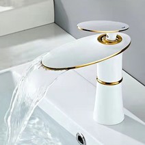 수림바스 라운드 폭포수 원홀 세면수전 세면대 골드 화이트 블랙 무광실버 욕실수전 수전교체 수도꼭지, 화이트골드라인