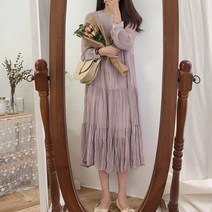 루피트 주름 쉬폰 원피스 1+나비브로치 증정