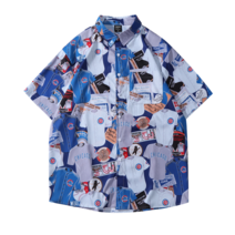 남성 여름 루즈핏 시카고 컵스 져지 패턴 반팔셔츠