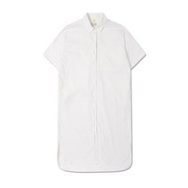 HIDEOUT 여성 반팔 면 롱 셔츠 원피스 (White) YE