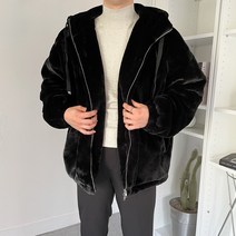 남자 오버핏 헤비 퍼 양털 후드 집업 점퍼(4COLOR)