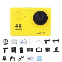 오리지널 울트라 hd 4k30fps 야외 미니 액션 카메라 와이파이 원격 제어 스포츠 카메라 방수 프로 모토 헬멧 스포츠 카메라, 노란색, 카드 없음