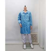 [제전가운] 스카이블루 화이트 Y카라 방진복 제전투피스 크린룸용품 제전슬리퍼 무진복 사파리 정전기제거, L