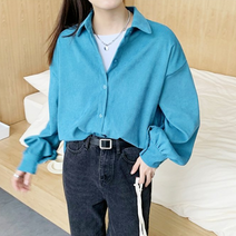 여자 여성 연예인 대학생 가을 데일리 코듀로이 긴팔 긴 롱 블라우스 셔츠