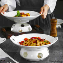 가정용 미니화로 보온 접시 탕 보쌈 수육 도자기 보울 워머 그릇 세라믹 보온 접시 램프, 10인치 원통형 플레이트+호가형 난로 캔들