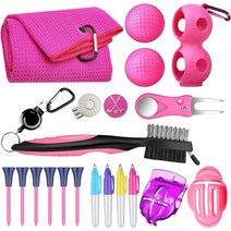 HYYPME 골프 액세서리 키트 10 PCS 선물 세트 - 타월 볼 마커 핀 클럽 클리너, PINK