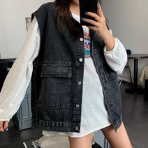 체인지쉬 (change she) 시애틀 오버핏 데님 베스트 여성 자켓 청자켓 조끼 청조끼