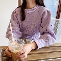 스타일아유 여성용 펀칭 크롭니트 루즈핏 라운드 꽈배기니트티셔츠 [AYB0KN0199]