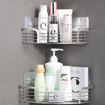 Threeofus 접착식 스텐 코너선반 욕실 주방 화장실 벽 선반 녹슬지 않는 부착형 바구니, 실버, 1개