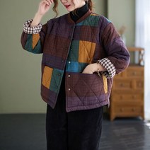 패치 누빔 다이아 배색 루즈핏 패딩 재킷 40대 50대 어머니 할머니 편한 겨울옷 빅사이즈